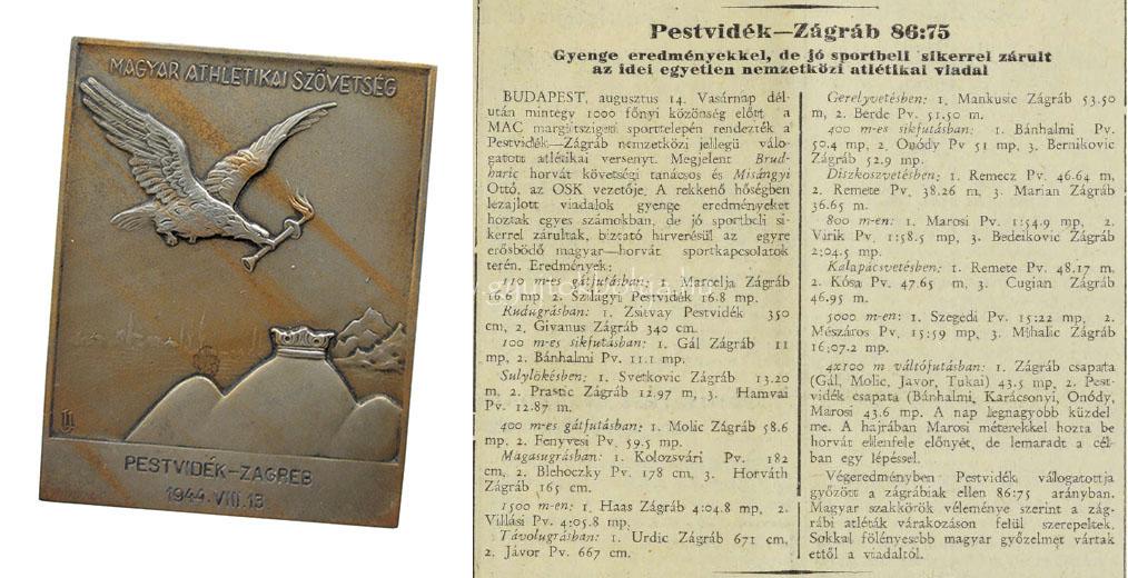 Ludvig József: Magyar Athletikai Szövetség Pestvidék-Zágráb verseny 1944